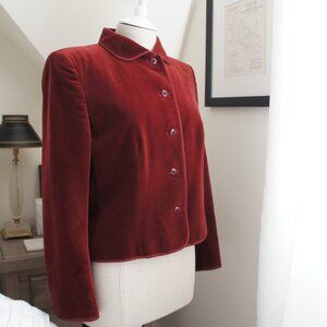 Vintage Jaeger Deep Red Velvet Jacket Blazer Size Medium